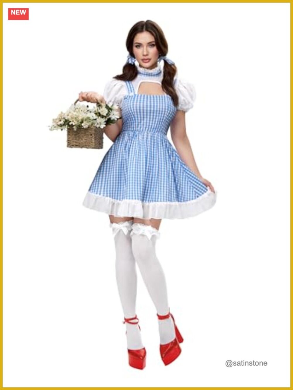 Halloween Gingham Fairy Dress Costume Cosplay Set with Stockings